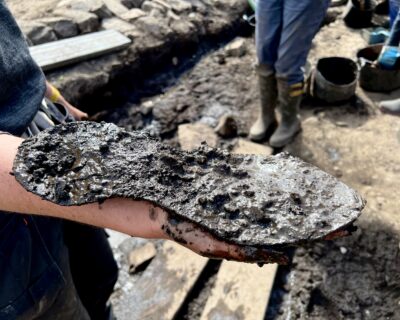 Recently uncovered XXL ancient leather Roman shoe