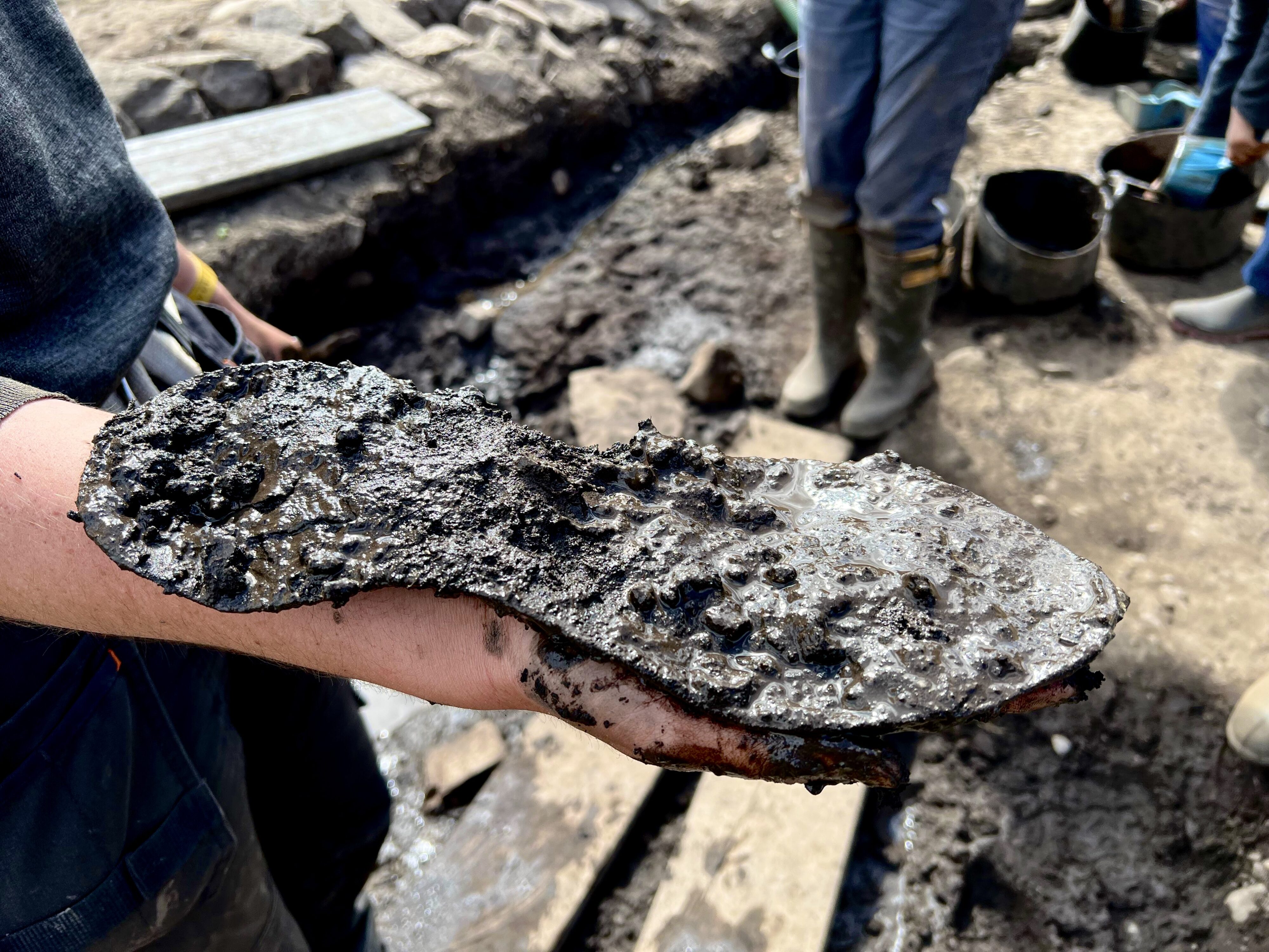 Recently uncovered XXL ancient leather Roman shoe
