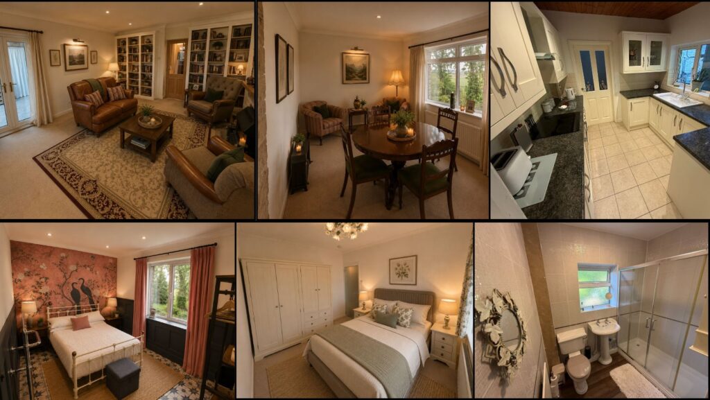A selection of images which show the interior of Carvoran Cottage. A two bedroom self catering property. 